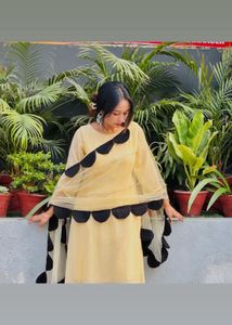 Yellow &amp; Black Dress with Scallop Detail