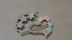 Heart And  Half Moon Hairpin With Flower Stone