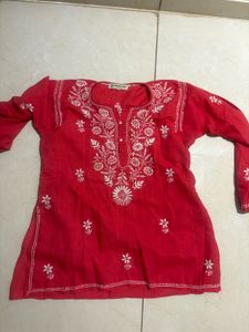 Red Embroidered Kurta