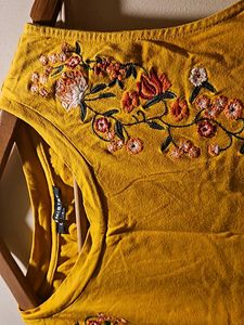 Mustard Sleeveless Embroidered Hi-Low Top