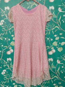 Pink Lace Overlay Dress