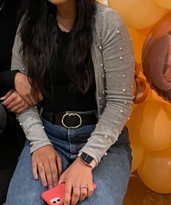 ZARA Grey Pearl Embellished Cardigan