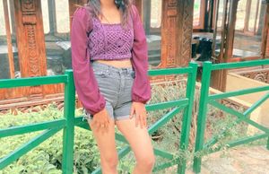 Womens Purple Crop Top Wool Georget Mix