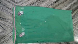 Elegant Green Floral Saree(with blouse)