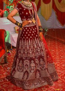 Bridal Velvet Lehanga Set With Diamond Work
