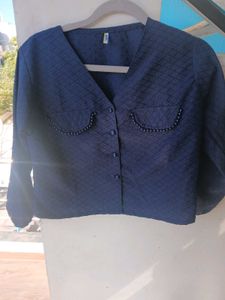 Navy Blue Cropped Jacket