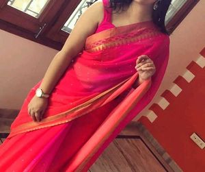 Pink Orange Chiffon Saree