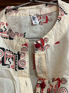 Nayo Woman Cream Printed Pure Cotton Top