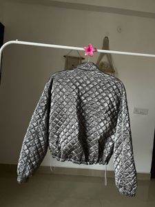 METALLIC SILVER QUILTED BOMBER JACKET