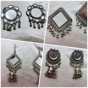 Mirror Work Silver Tone Earrings