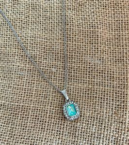 Dainty Turquoise Pendant Necklace – Silver Tone