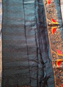 Bird Embroidered Teal Saree