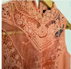 Peach Lace Crochet Top