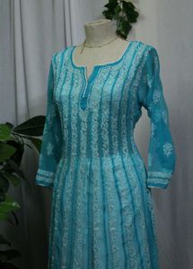 Turquoise Chikankari Tunic