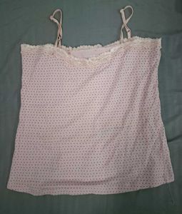 Pink Polka Dot Cami with Lace Trim
