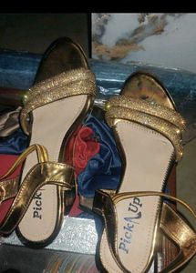 Sparkly Gold Wedge Heel Sandals