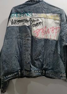 Printed Distress Denim Jacket