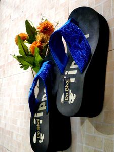 All New Blue Glitter Heeled Flip Flops