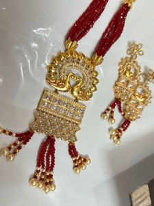 Elegant Gold &amp; Red Indian Jewelry Set