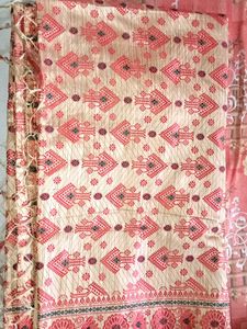 Elegant Cream & Red Patterned Fabric Saree