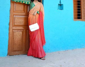 Striped Orange &amp; Red Saree