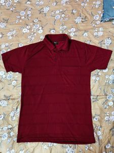 Maroon Striped Polo T-Shirt