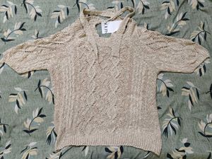 Silver Knit Open Weave Top Combo 2 Piece