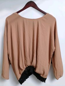 Wu Wang Wo Beige Lace Hem Top (Women)