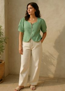 Green Puff Sleeve Top