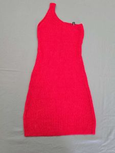 H&amp;M Red Knit One-Shoulder Dress