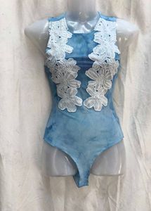 112812. Blue Floral Lace Bodysuit