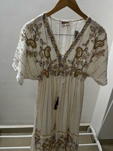 Ruffled Tiered detail BOHO Maxi with gold thread