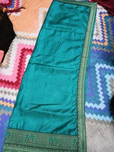 Teal Fabric with Embroidered Border