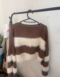 Striped Fuzzy crop Knit Sweater