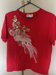 Red Embellished T-Shirt