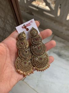 Golden Ethnic Dangle Earrings