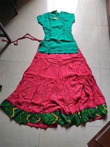 Peach Skirt And Aqua Green Blouse Set