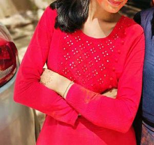 Red Embellished Kurta