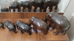 Vintage Wooden Elephant Family