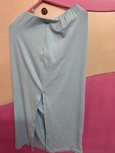 Blue Slit Midi Skirt
