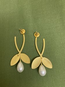 Gold Leaf &amp; Moonstone Drop Earrings