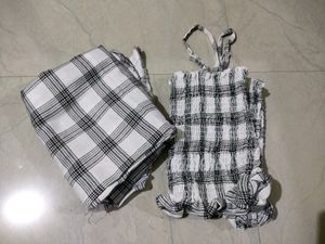 Casual Checkered Women White Black Top