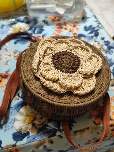 Mauritius Bamboo Offwhite Flower Sling Bag