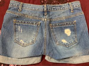 Ripped Denim Straight Leg Shorts