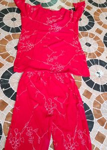 Red Floral Matching Set And Kurti