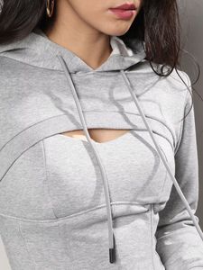Women light grey Corset Top with ultra cropped hoo