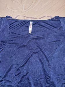 Glitter Navy Blue Party Top Full Sleeve Fitted