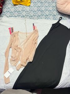 combo black dress and pink mesh top