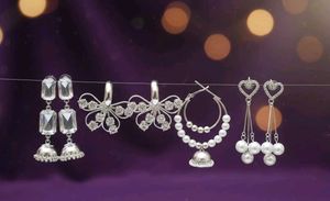 New 4 Earring Set - Silver Tone