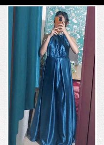 Elegant Blue Satin Maxi Dress